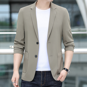 夏季薄款冰丝西服男商务休闲透气防晒服男士外套M23609P130卡其色图片