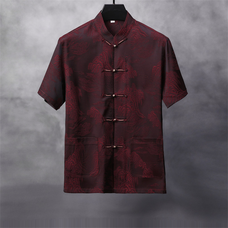 夏季高端唐装男士中老年风新中式汉服M5106P93咖色,男装民族服装,星座804（原QT730）