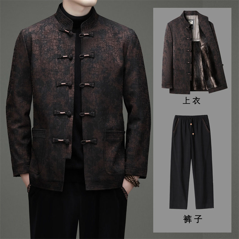 风冬季老人提花加绒唐装爸爸婚庆外套T581P160,男装民族服装,星座804（原QT730）