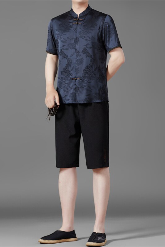 唐装套装高端男士中老年风新中式汉服MB5108P115蓝色,男装民族服装,星座804（原QT730）