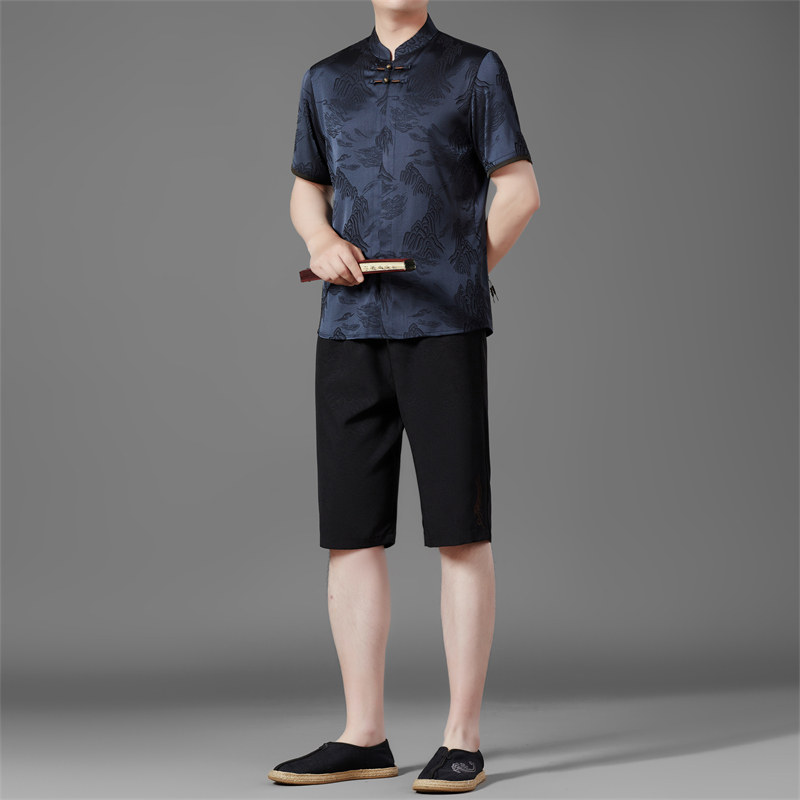 唐装套装高端男士中老年风新中式汉服MB5108P115蓝色,男装民族服装,星座804（原QT730）