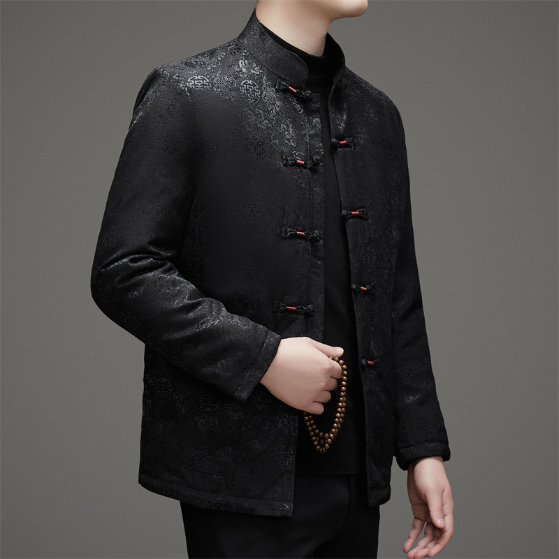XZ804冬季老年人印花羽绒服父亲衣服风唐装汉服男D2009P190,男装民族服装,星座804（原QT730）