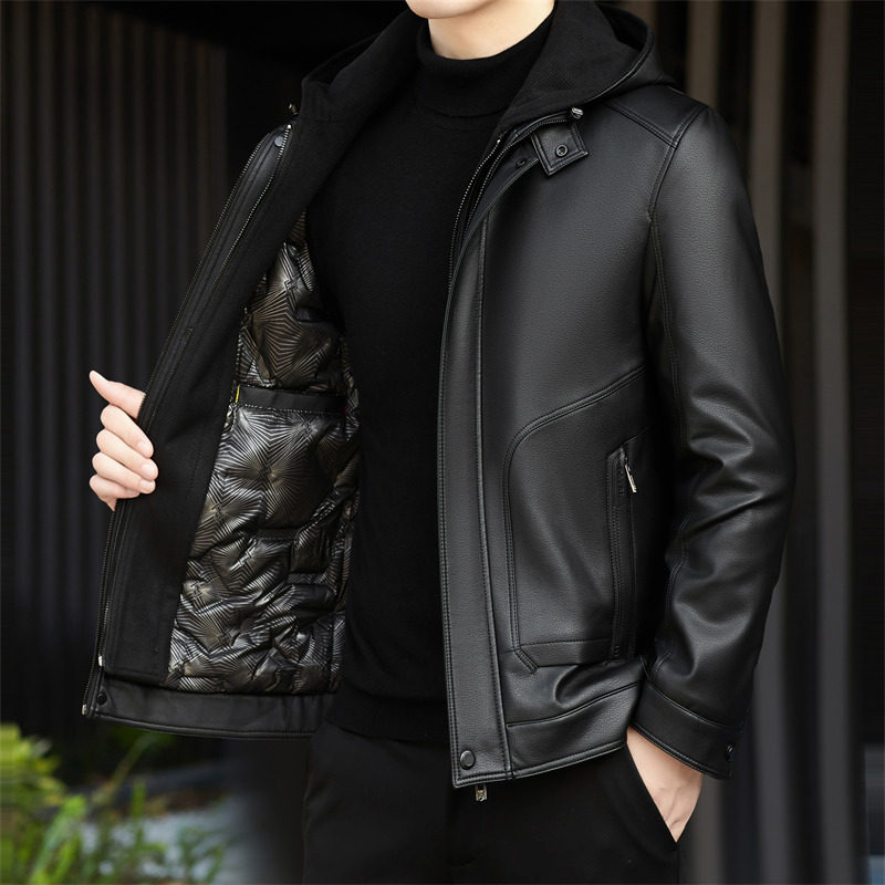中老年皮羽绒服25年冬季新款帽可脱卸羽绒服皮夹克M76678P230外景,男装羽绒服,星座804（原QT730）