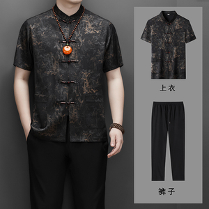 夏季香云纱高端印花唐装男士中老年风新中式汉服MC9216P108图片