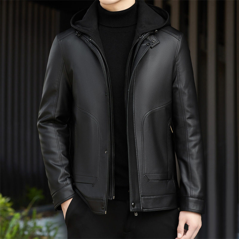 中老年皮羽绒服25年冬季新款帽可脱卸羽绒服皮夹克M76678P230外景,男装羽绒服,星座804（原QT730）