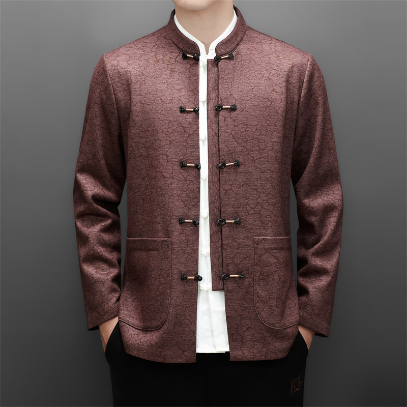 冬季老人印花唐装加绒风男爸爸中式品质外套M25317P115，男装民族服装，星座804（原QT730）