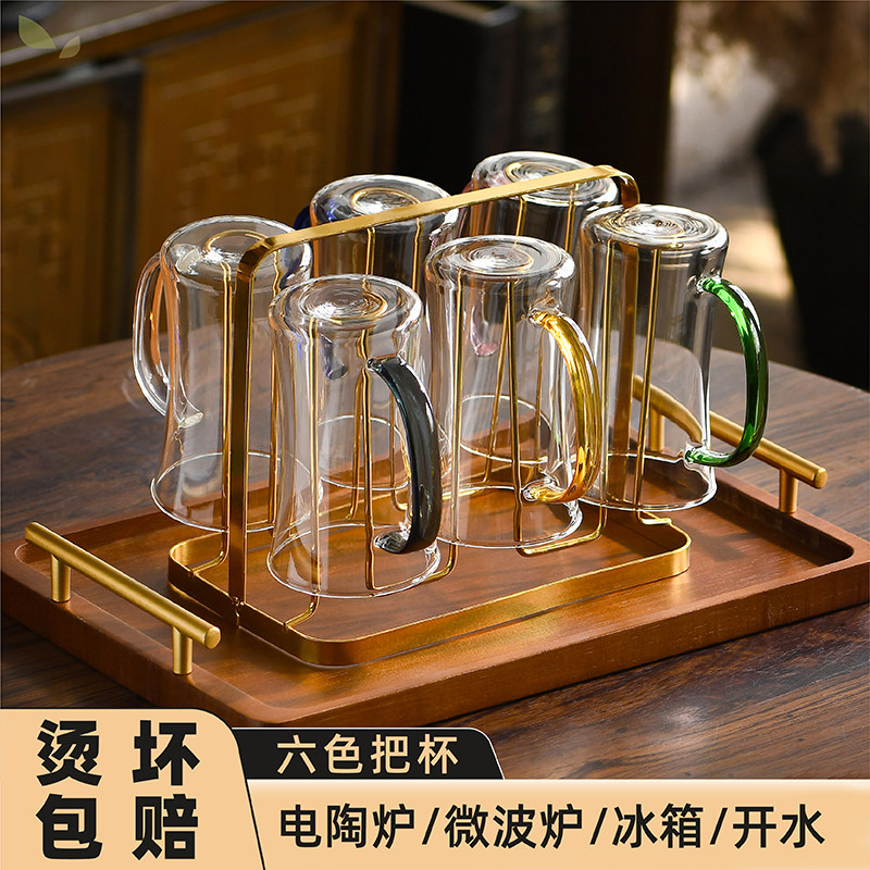 玻璃杯女高颜值泡茶杯子家用喝水水杯办公室待客绿茶专用茶杯6只图片