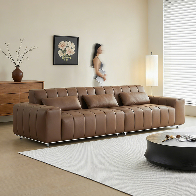 时增银河全青皮沙发头层牛皮飞天茅台米洛提半青皮钢琴键沙发新款