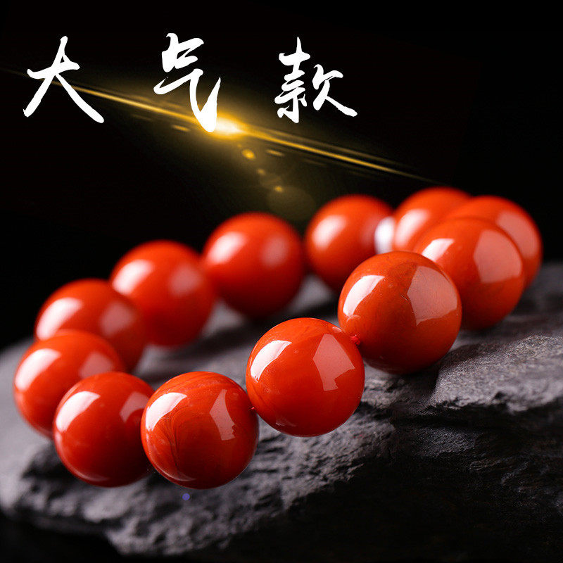 LIANGSHAN 남쪽 붉은 마노 팔찌 남자와 여자를위한 팔찌 원시 돌 감 붉은 구슬 자연 정통 전체 붉은 전체 고기 액세서리