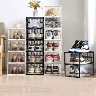 透明收纳鞋盒宿舍省空间神器家用展示鞋盒正开门塑料防尘透气鞋柜