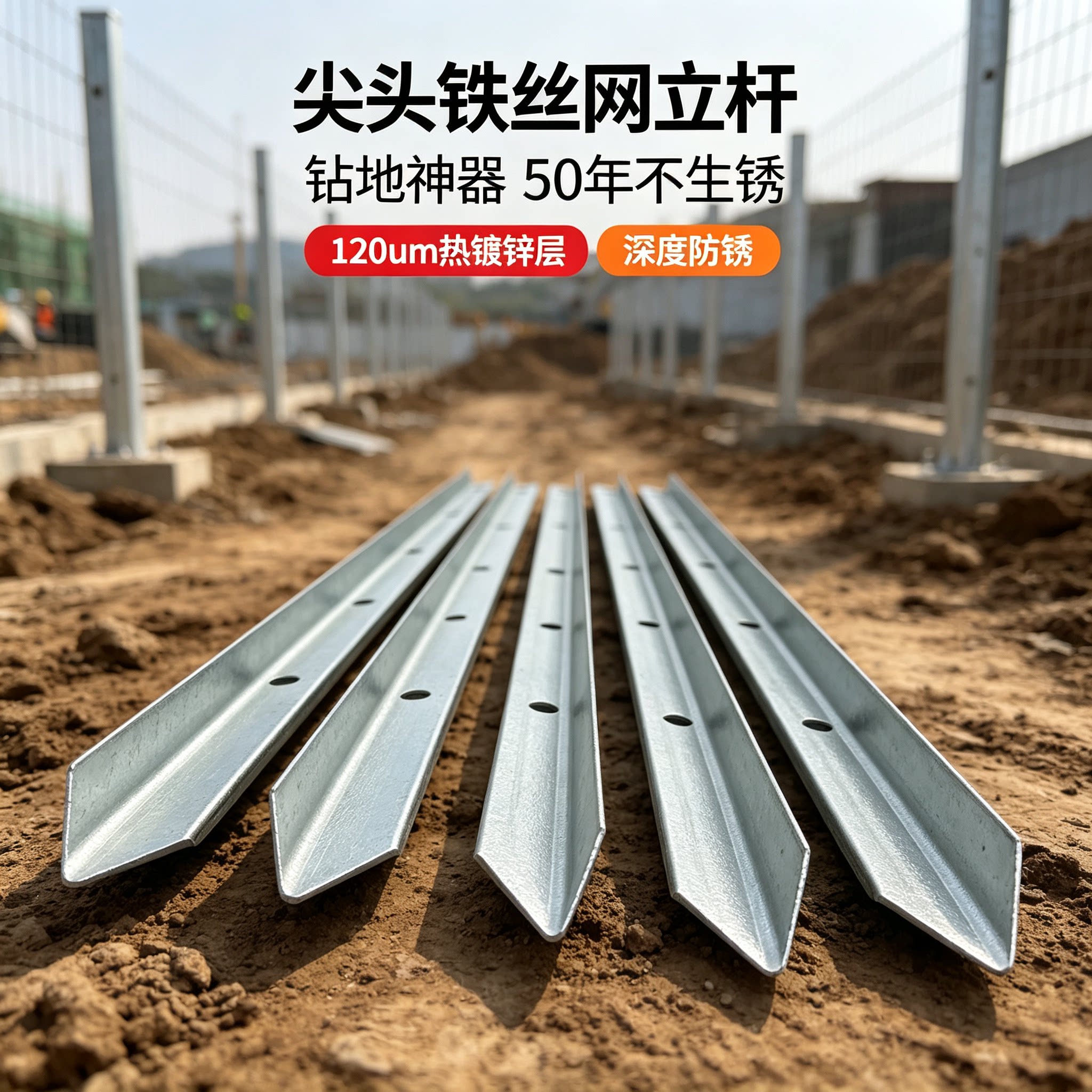 养鸡鸭鹅养殖网yL行三角铁立柱热镀锌插地尖头围栏立柱杆桩支撑杆图片