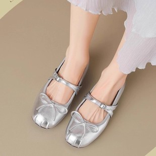 银色单鞋 大码 子超软不累脚豆豆鞋 女鞋 女 41到43特舒适加宽玛丽珍鞋