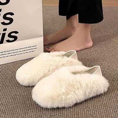 大码女鞋41到43白色毛毛鞋女冬季