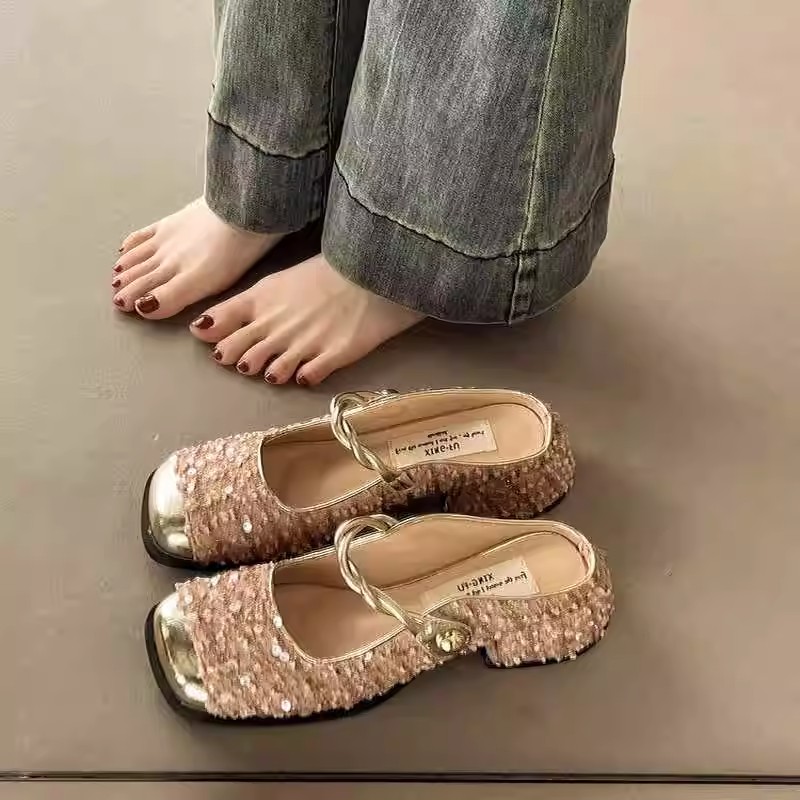 大码高跟鞋女41到43宽胖脚女鞋夏季2025粗跟玛丽珍凉鞋女包头半拖