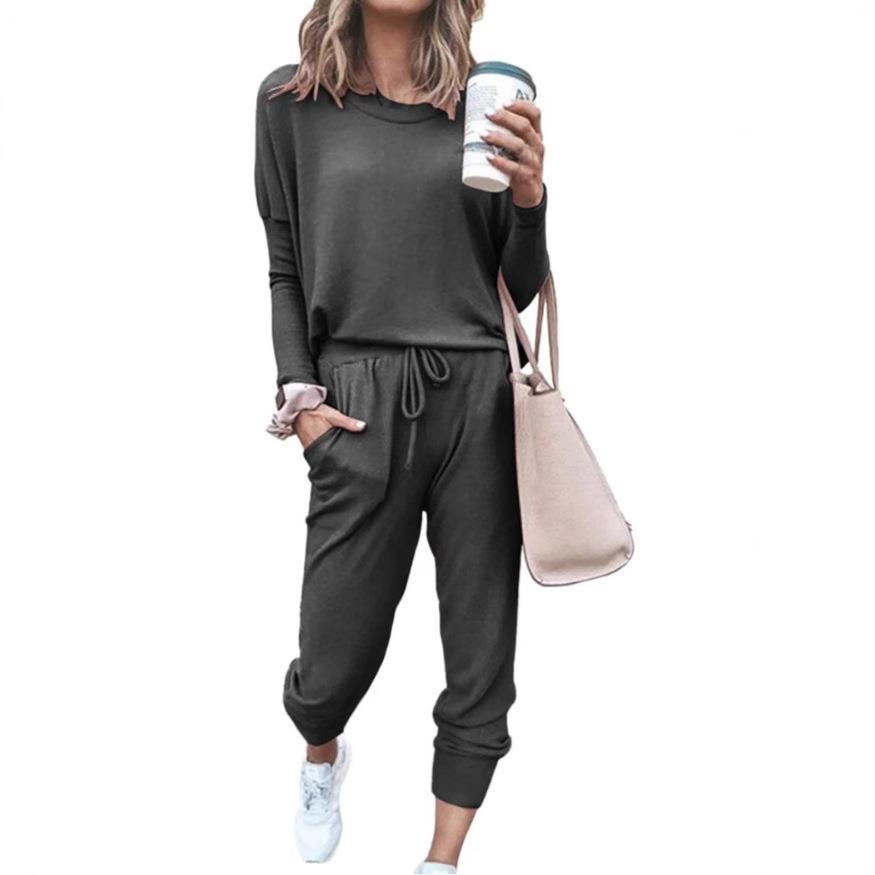 2024亚马逊秋季新款独立欧美跨境虾皮女装家居纯色休闲时尚