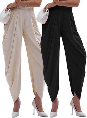 M80802-B跨境新款欧美外贸女装花苞裤纯色性感都市休闲时尚九分裤