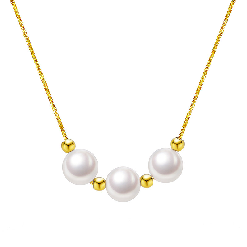 礼物花蜜珠宝akoya海水珍珠18k金三珠锁骨链小金珠项链