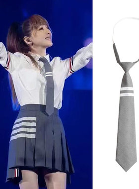 王心凌同款jk女短款免打条纹学院风灰色复古手打tb领带衬衫DK男生