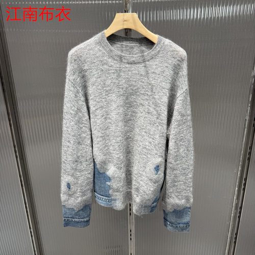江南布衣冬牛仔拼接针织衫