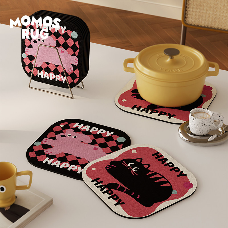 momosrug涂鸦猫狗吸水杯垫皮革餐垫碗垫硅藻泥隔热防烫厨房茶水垫,居家布艺,餐垫,淘宝优惠券,粉丝福利购,淘宝优惠卷
