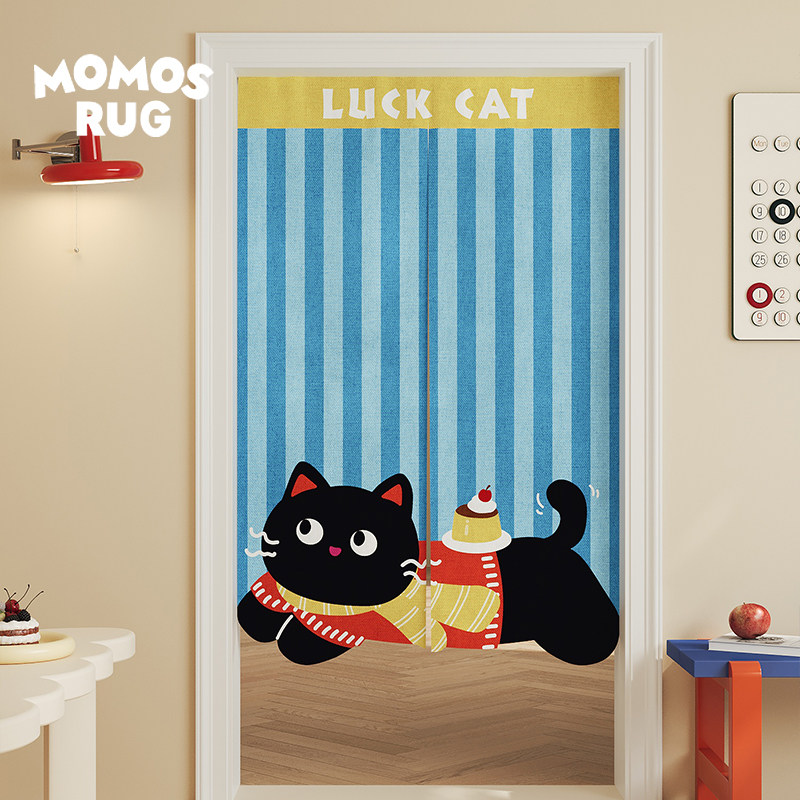 momosrug彩条动物门帘家用遮挡帘厨房防油烟半帘卧室免打孔隔断帘