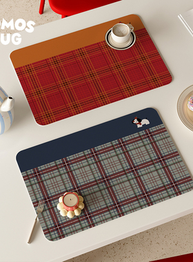 牛仔狗狗皮革餐垫红色拼接pvc防水防油可擦免洗鼠标百搭碗垫防滑