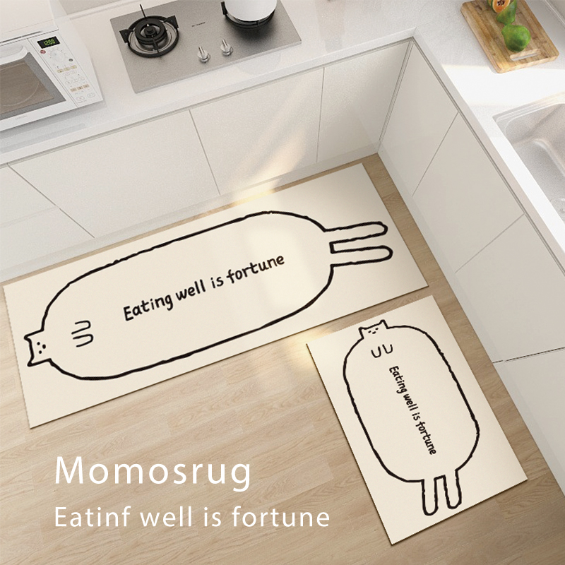 momosrug简约家用可擦洗厨房垫卡通可爱猫咪防滑地垫防油耐脏地毯