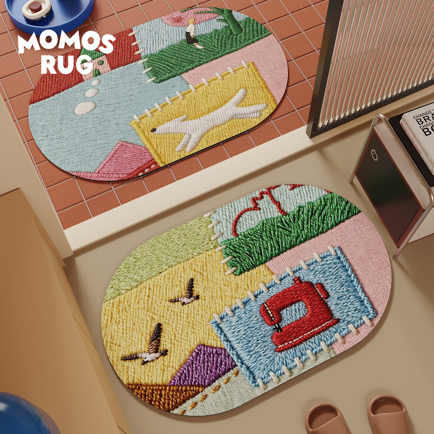 线缝拼布浴室吸水地垫简约百搭厕所卫生间垫子脚垫家用防滑耐脏