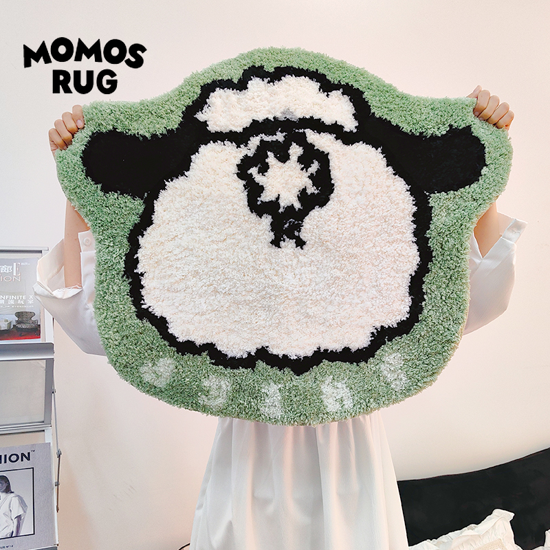 momosrug可爱小羊卧室植绒地毯客厅柔软脚垫子地垫异形毛绒床边毯
