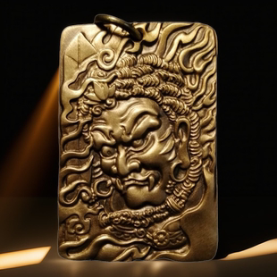 黄铜不动明王男款复古低调项链吊坠双面图案思沛铜雕