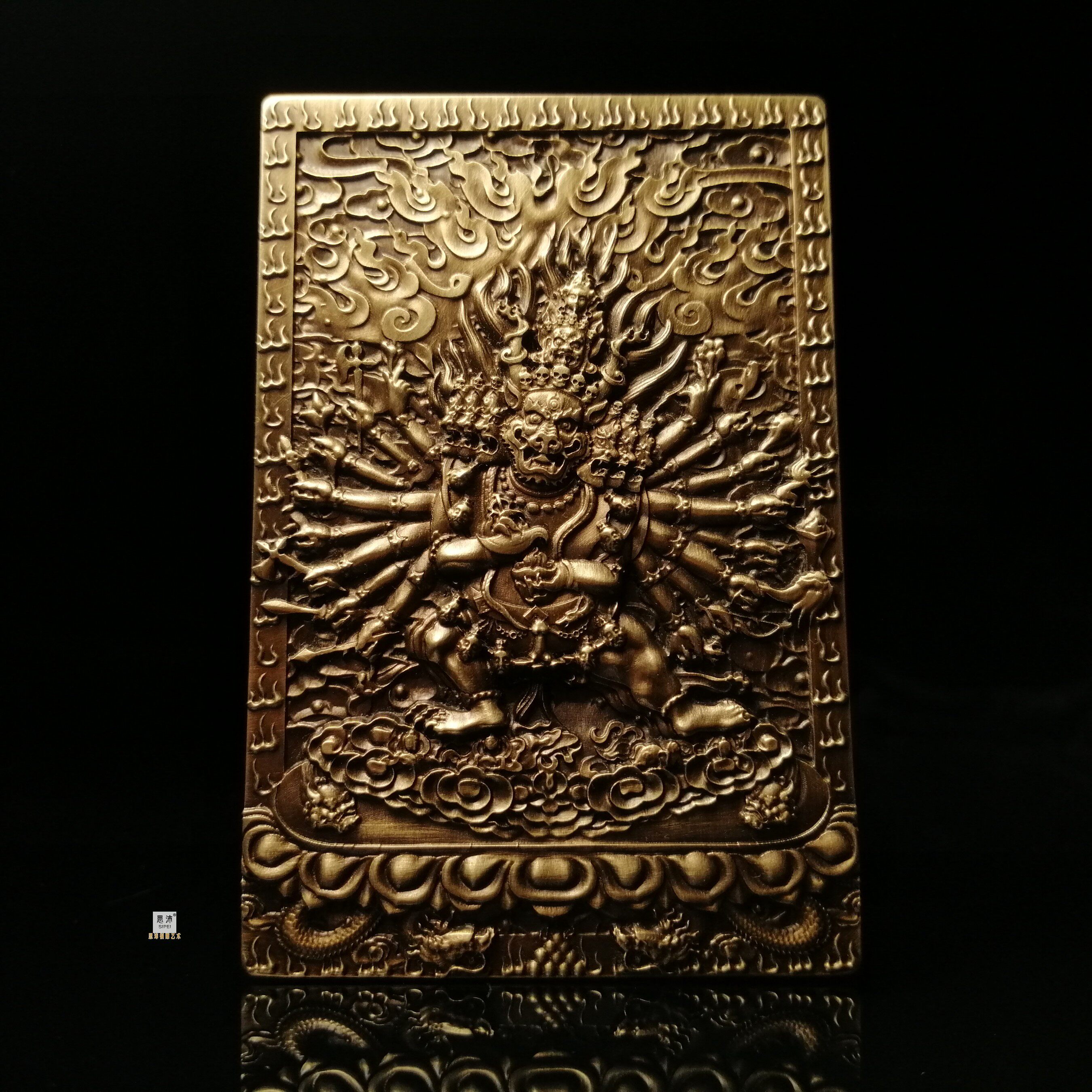 思沛新款推荐3D微唐卡大威德金刚全铜大方牌车饰佛像挂件供奉摆件