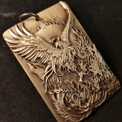 思沛铜雕凤凰方牌复古实心黄铜精刻4060挂件炫酷耐用朋克手工