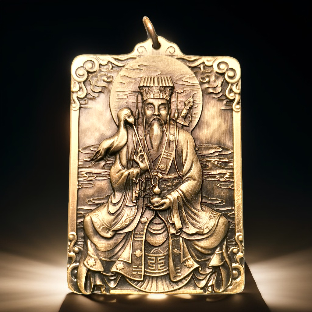 纯阳帝君吕洞宾吕祖思沛铜雕手工复古铜刻浮雕方牌吊坠
