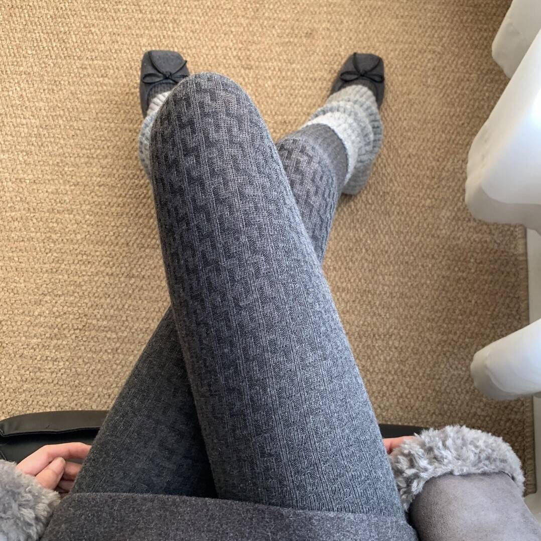 新复古暗纹连裤袜女秋冬保暖灰色