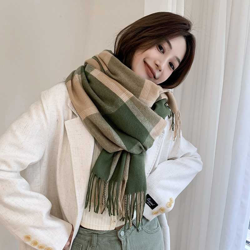 2026新款韩版仿羊绒格子围巾男女