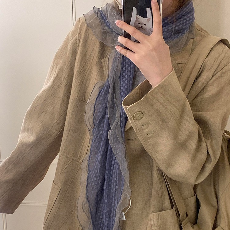 丝巾女藤井树同款古早灰蓝波点30