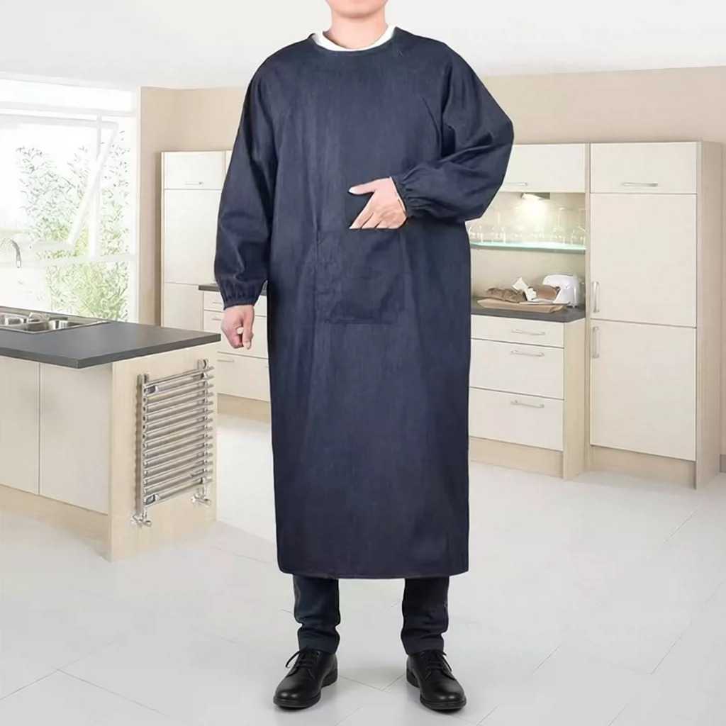 牛仔布长袖防脏耐磨厚罩衣围裙