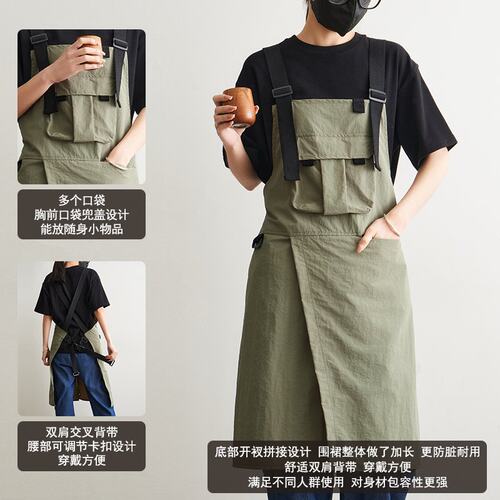 围裙女韩版时尚咖啡师奶茶店理发店美甲餐厅工作服羽绒服休闲工装