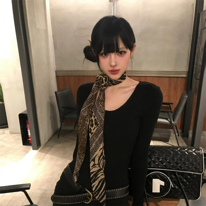 y2k美式辣妹豹纹玫瑰丝巾|夏季