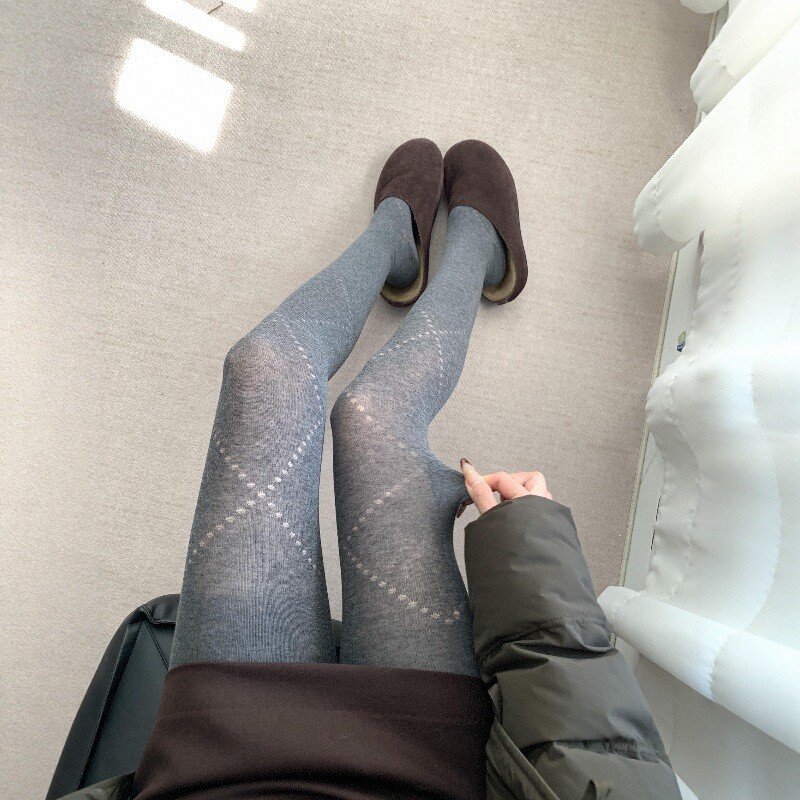 春秋冬灰色菱格超高透连裤袜女