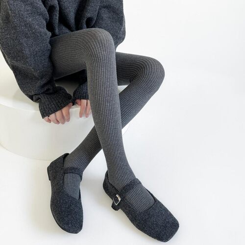 格雷系精纺羊毛保暖竖条连裤袜女