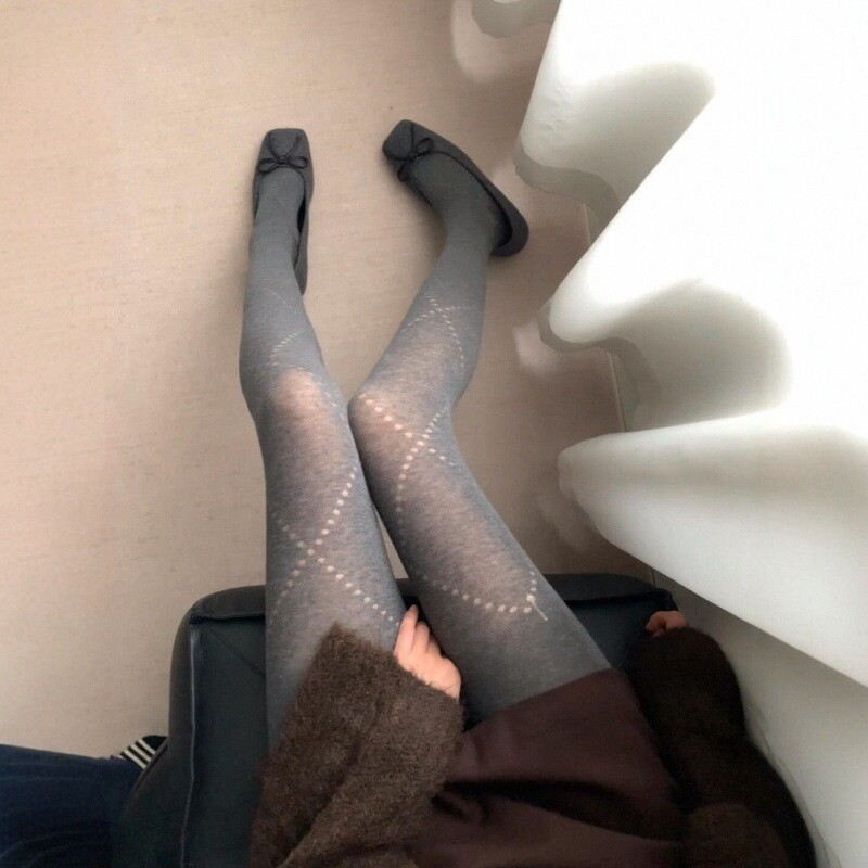 复古菱格镂空连裤袜春秋薄款高透