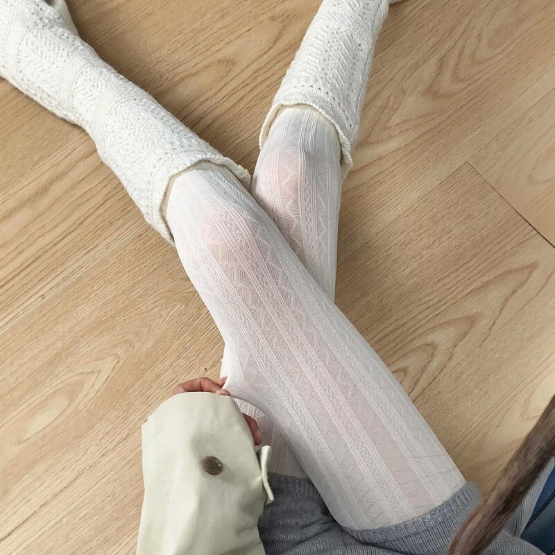 白色复古蕾丝连裤袜女Miu系芭蕾