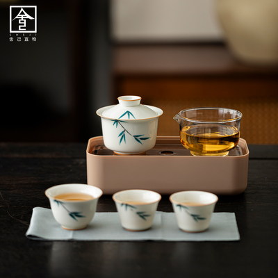 旅行茶具套装便捷式户外喝茶露营茶具手绘盖碗茶杯功夫茶具送礼装