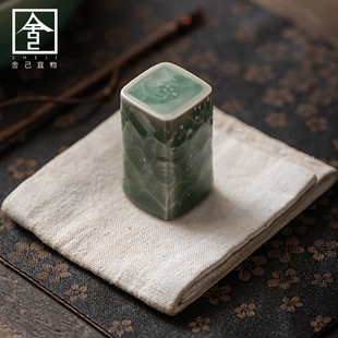 青瓷海浪浮雕盖置家用复古陶瓷壶盖托茶壶盖碗盖子架功夫茶道零配