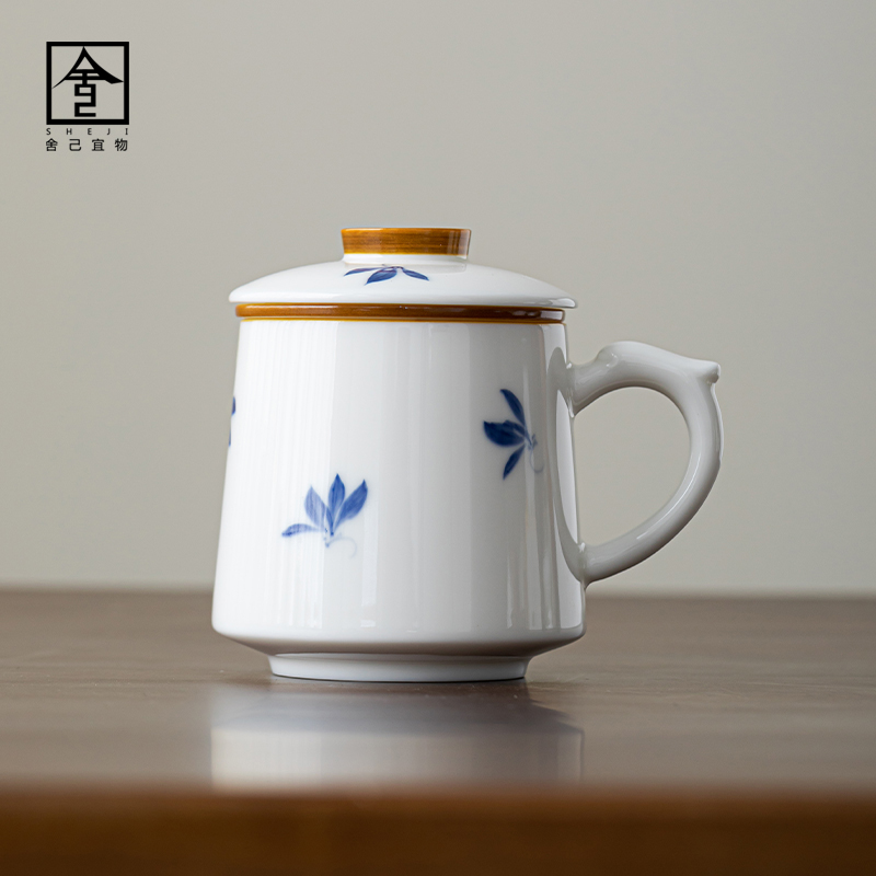 秋水兰花陶瓷茶杯个人专用