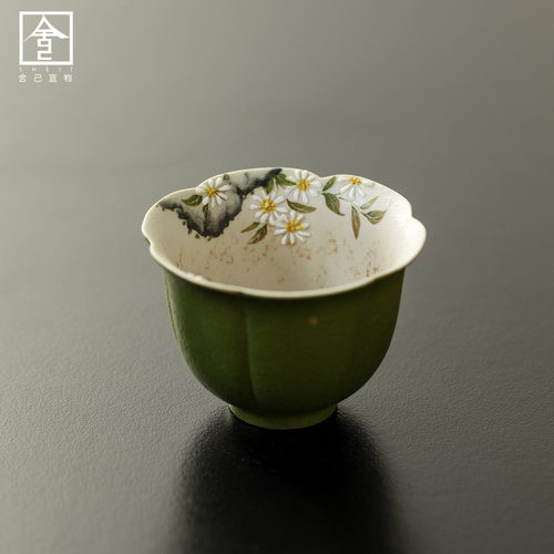 小青柑手绘莲瓣茶杯陶瓷女士一人饮品茗杯单个功夫茶具主人杯