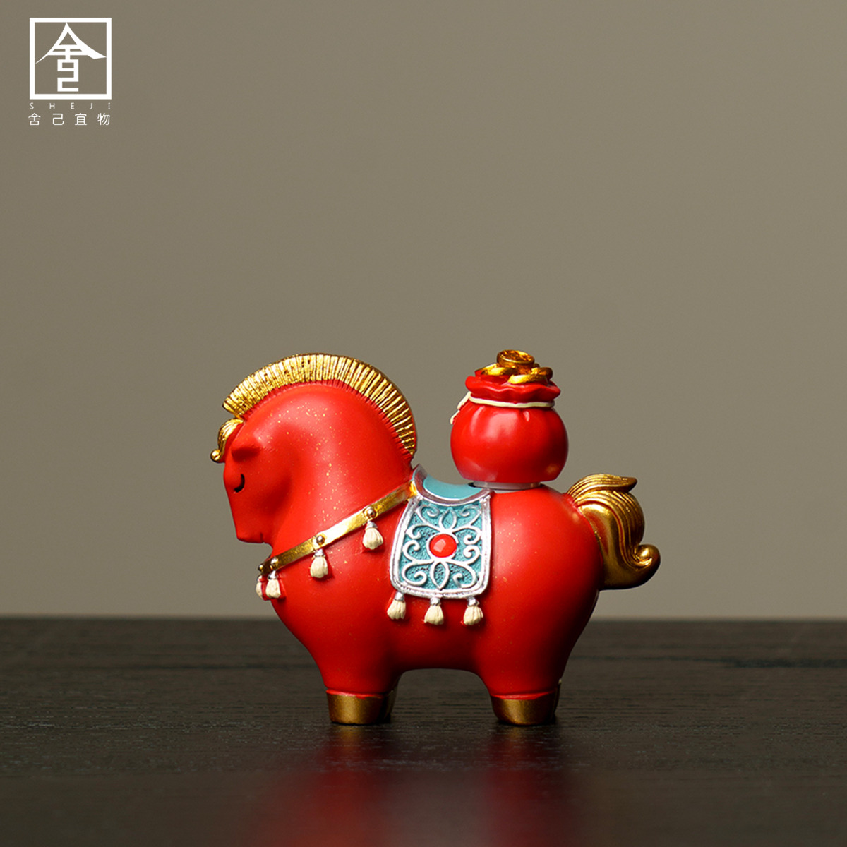 新款马上有福茶宠摆件家用红马招财摆件茶道桌面装饰高颜值吉祥物