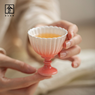 西瓜红主人杯仿宋高足品茗杯单杯手工陶瓷功夫茶杯个人专用客杯