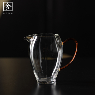 高档家用琥珀手柄公道杯带手把分茶器匀杯加厚耐用玻璃杯功夫茶具